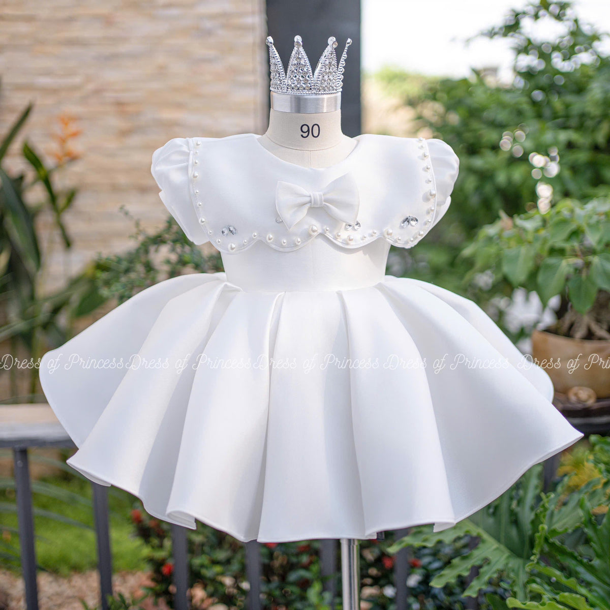 White Baby Girl Dress, Princess Birthday Dress, Toddler Party Dress, White Flower Girl Dress, Puffy Sleeve Dress, Luxury Baby Dress