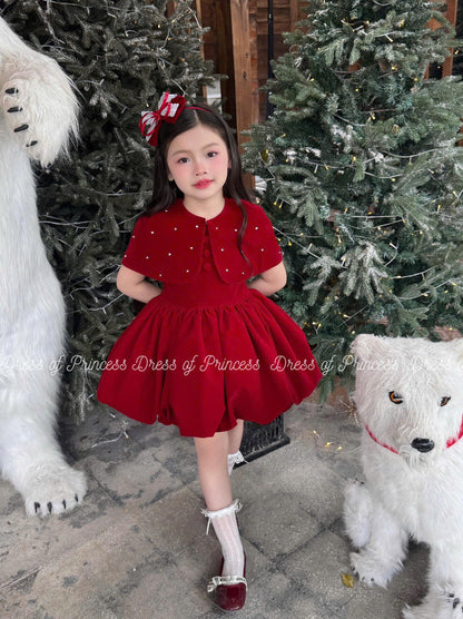 Red Christmas Dress for Girls, Detachable Cape Dress, Holiday Party Dress, Toddler Christmas Outfit, Winter Birthday Dress