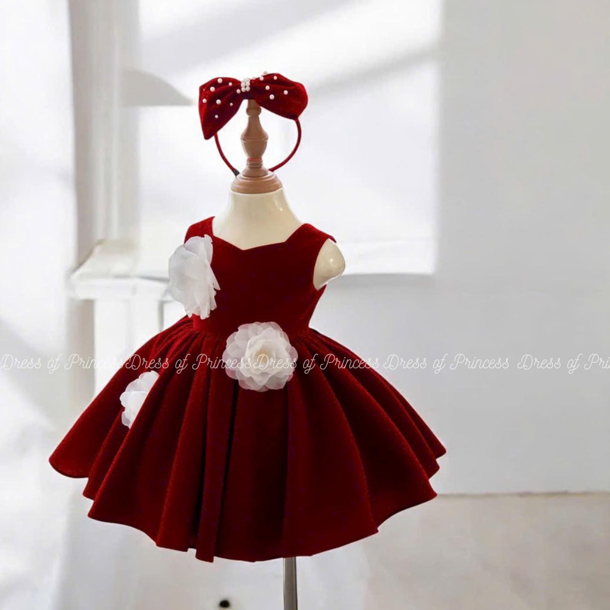 Luxury Red Velvet Baby Girl Dress with Jacket & Bow – Holiday, Birthday, Wedding Outfit
