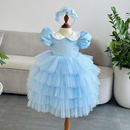 Alice in Wonderland Costume Dress: Blue Princess Gown with Apron & Headband