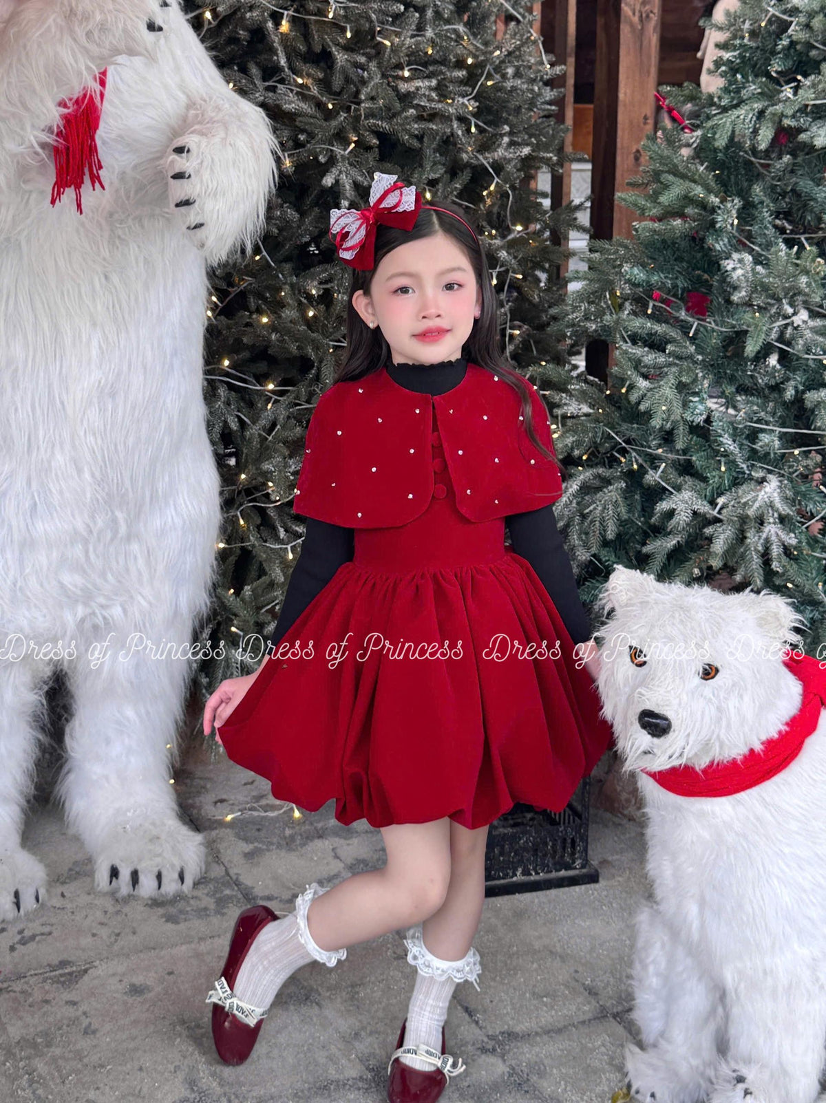 Red Christmas Dress for Girls, Detachable Cape Dress, Holiday Party Dress, Toddler Christmas Outfit, Winter Birthday Dress