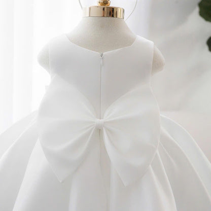 White Flower Girl Dress: Sleeveless Party Gown with Bow & Headband