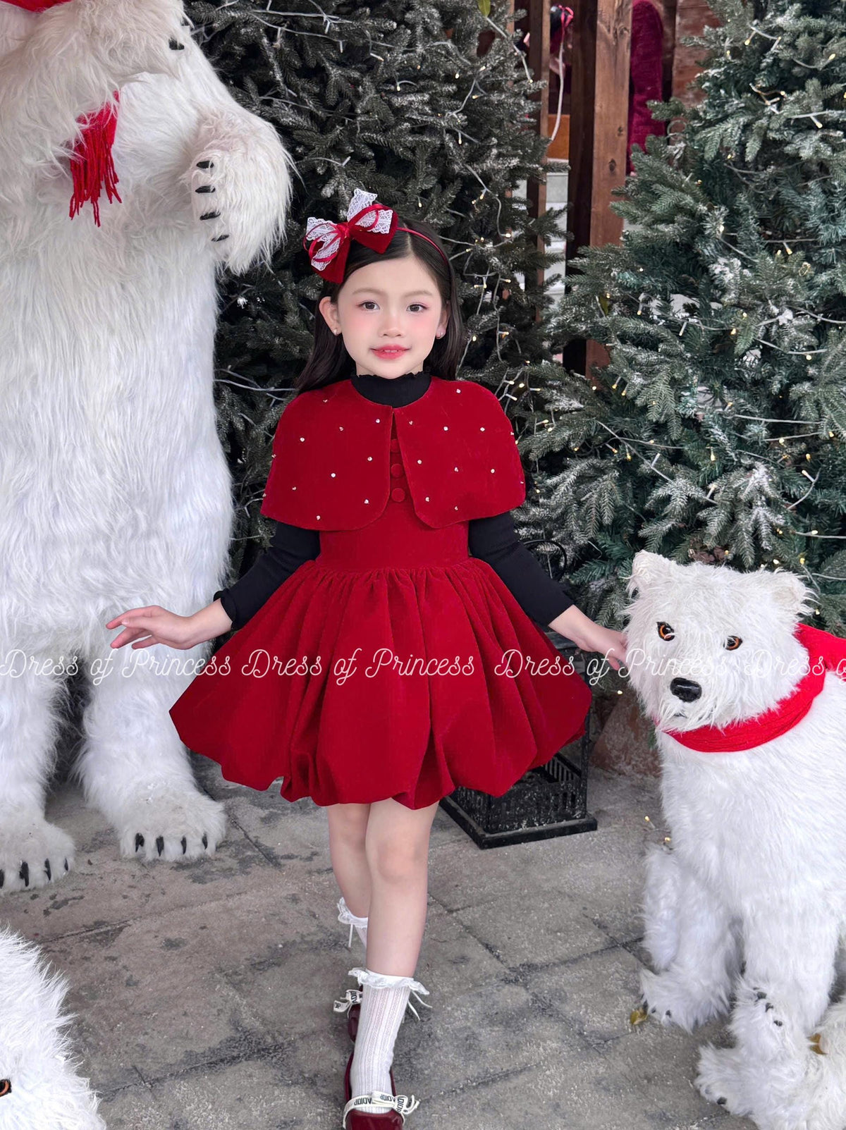 Red Christmas Dress for Girls, Detachable Cape Dress, Holiday Party Dress, Toddler Christmas Outfit, Winter Birthday Dress