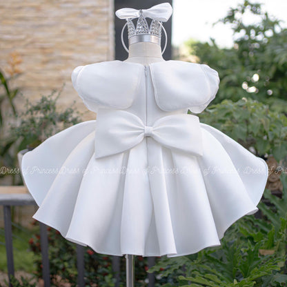 White Baby Girl Dress, Princess Birthday Dress, Toddler Party Dress, White Flower Girl Dress, Puffy Sleeve Dress, Luxury Baby Dress