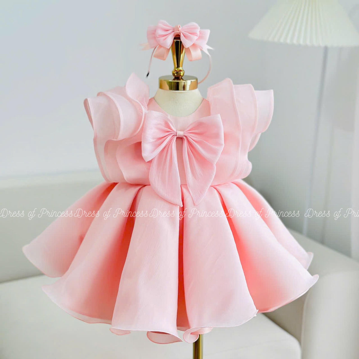Pink Princess Baby Girl Dress: Big Bow, Special Occasion Outfit