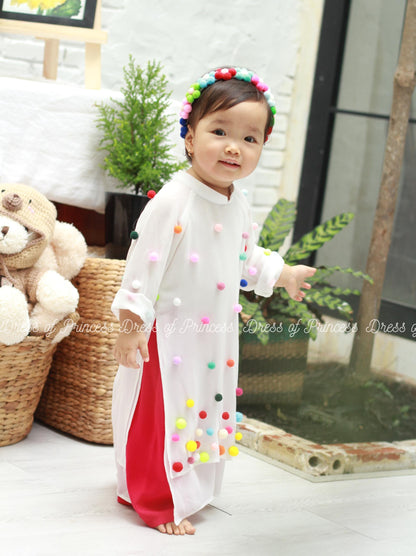 Kids White Ao Dai Dress: Vietnamese Lunar New Year Outfit