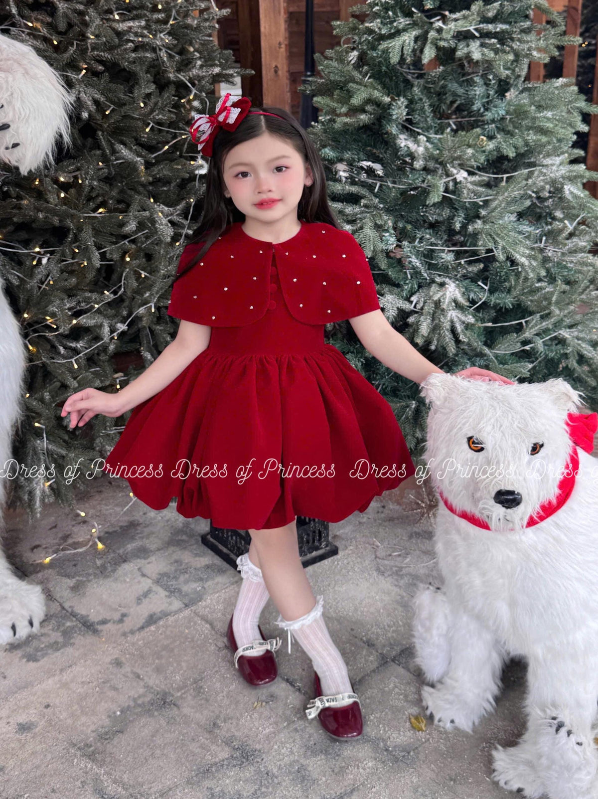 Red Christmas Dress for Girls, Detachable Cape Dress, Holiday Party Dress, Toddler Christmas Outfit, Winter Birthday Dress