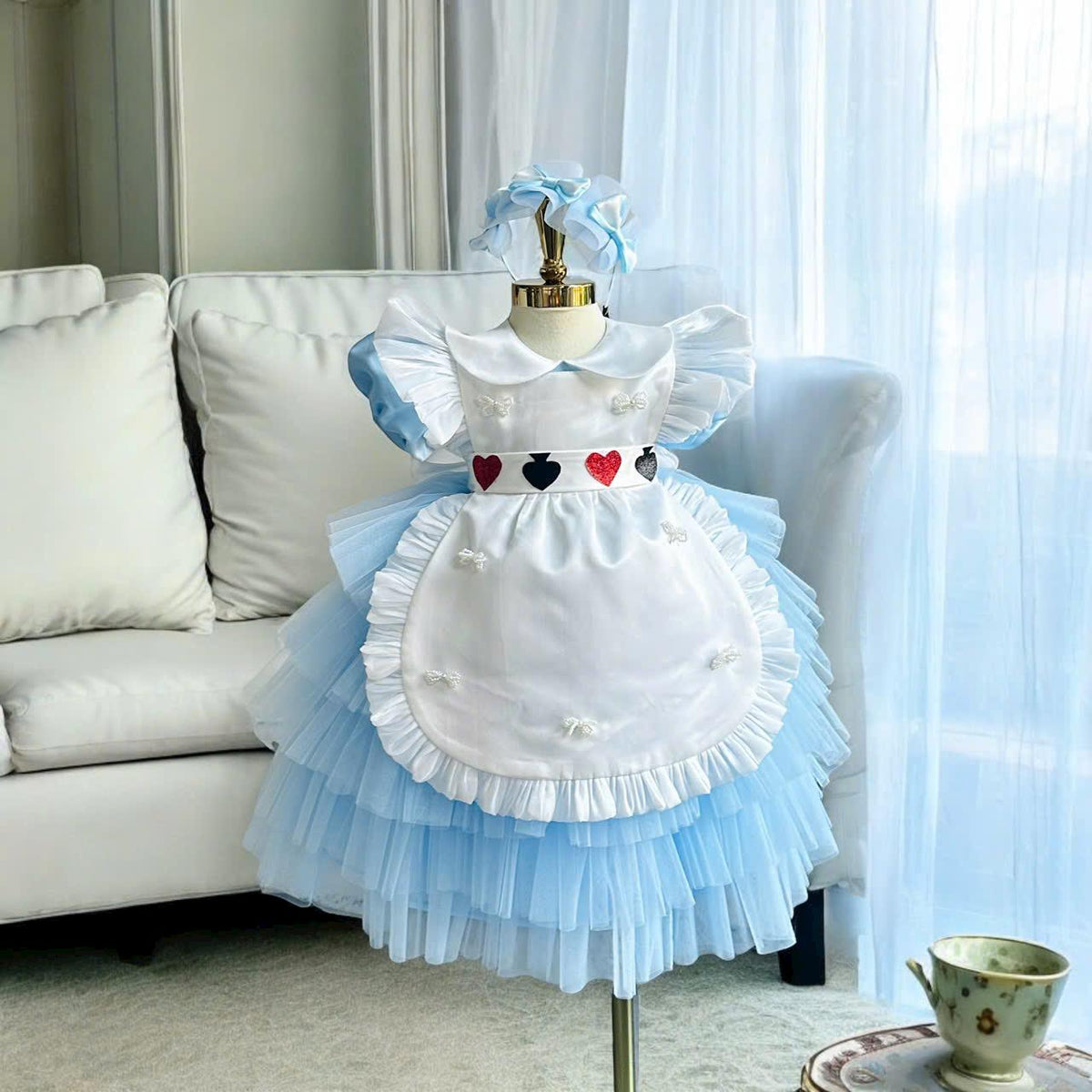 Alice in Wonderland Costume Dress: Blue Princess Gown with Apron & Headband
