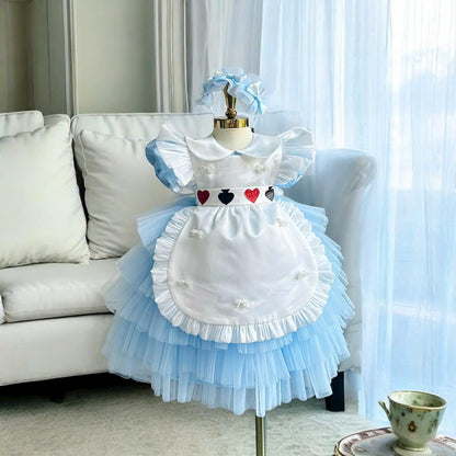 Alice in Wonderland Costume Dress: Blue Princess Gown with Apron & Headband