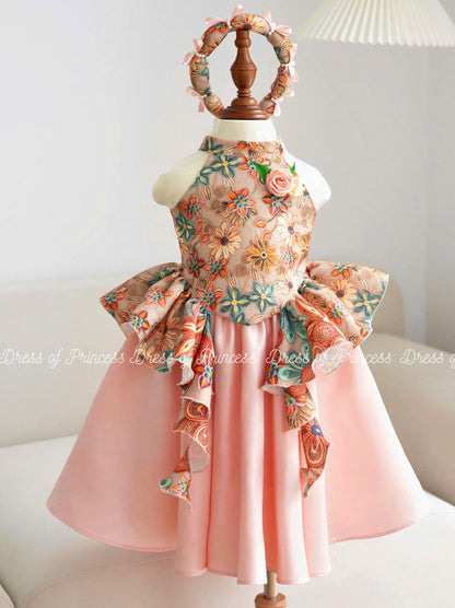 Vietnamese Ao Tu Than Inspired Dress: Floral Embroidered Princess Outfit