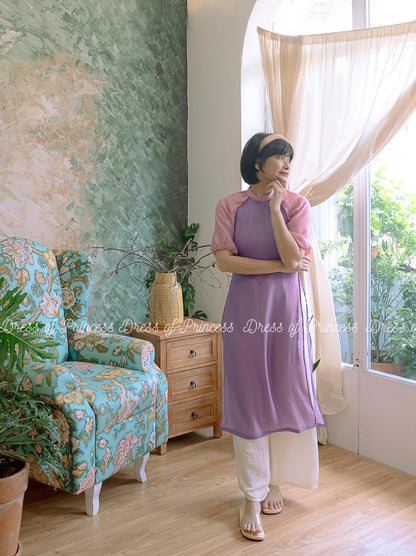 Vietnamese Ao Dai: Purple & Pink Traditional Dress, White Linen Pants