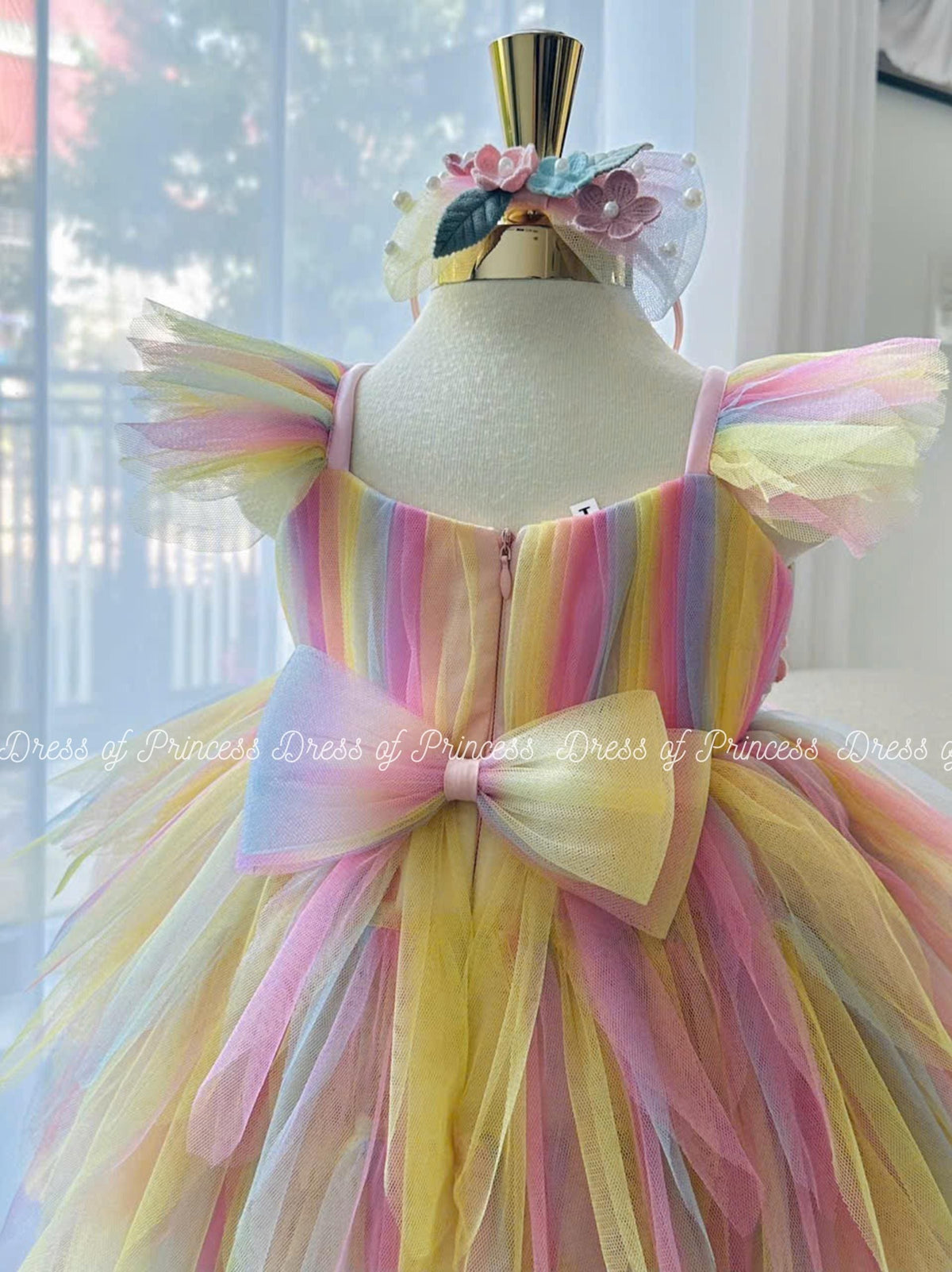 Rainbow Pastel Tutu Dress: Floral Appliqué Princess Outfit