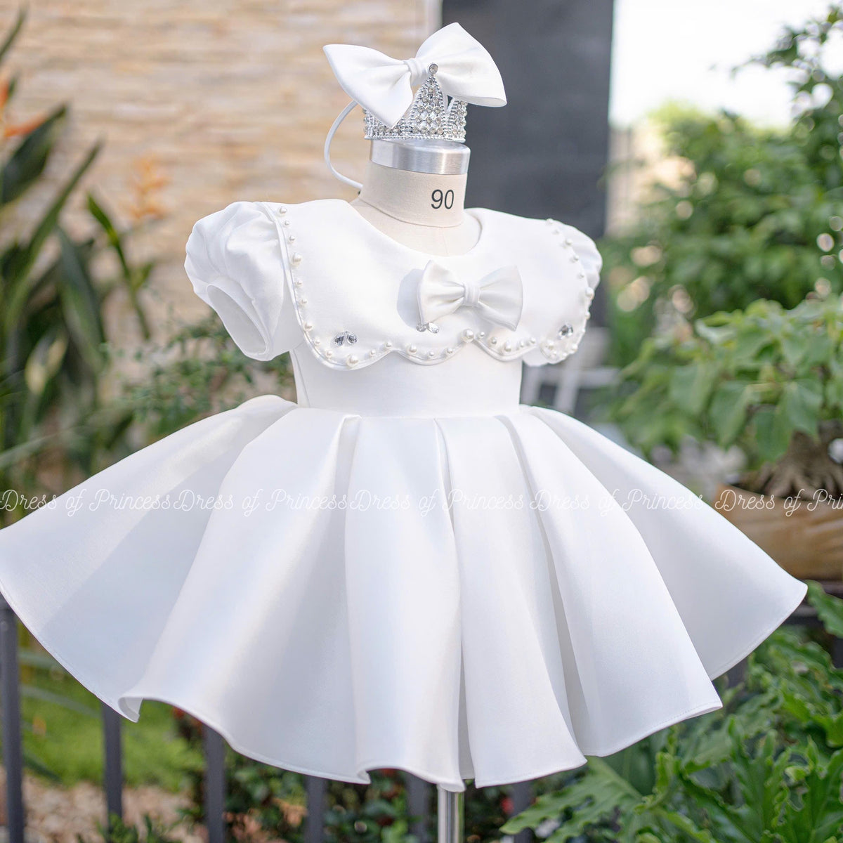 White Baby Girl Dress, Princess Birthday Dress, Toddler Party Dress, White Flower Girl Dress, Puffy Sleeve Dress, Luxury Baby Dress