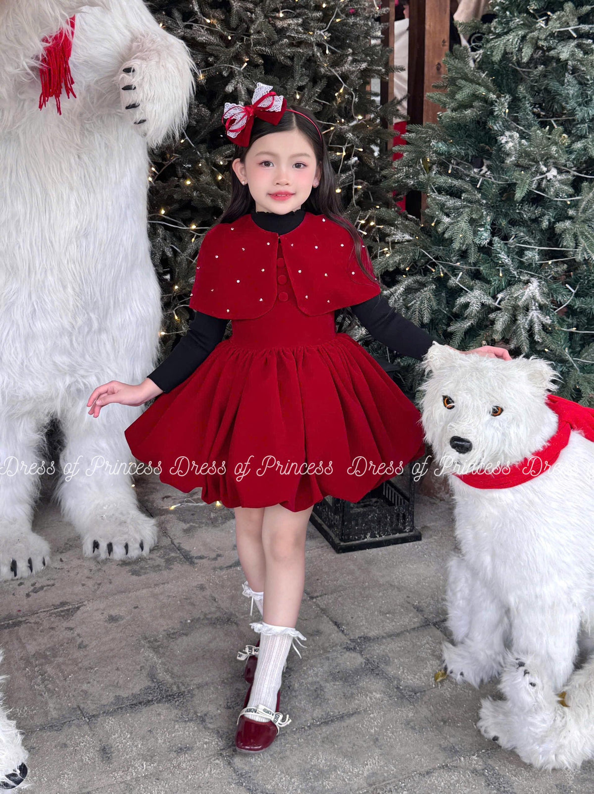 Red Christmas Dress for Girls, Detachable Cape Dress, Holiday Party Dress, Toddler Christmas Outfit, Winter Birthday Dress