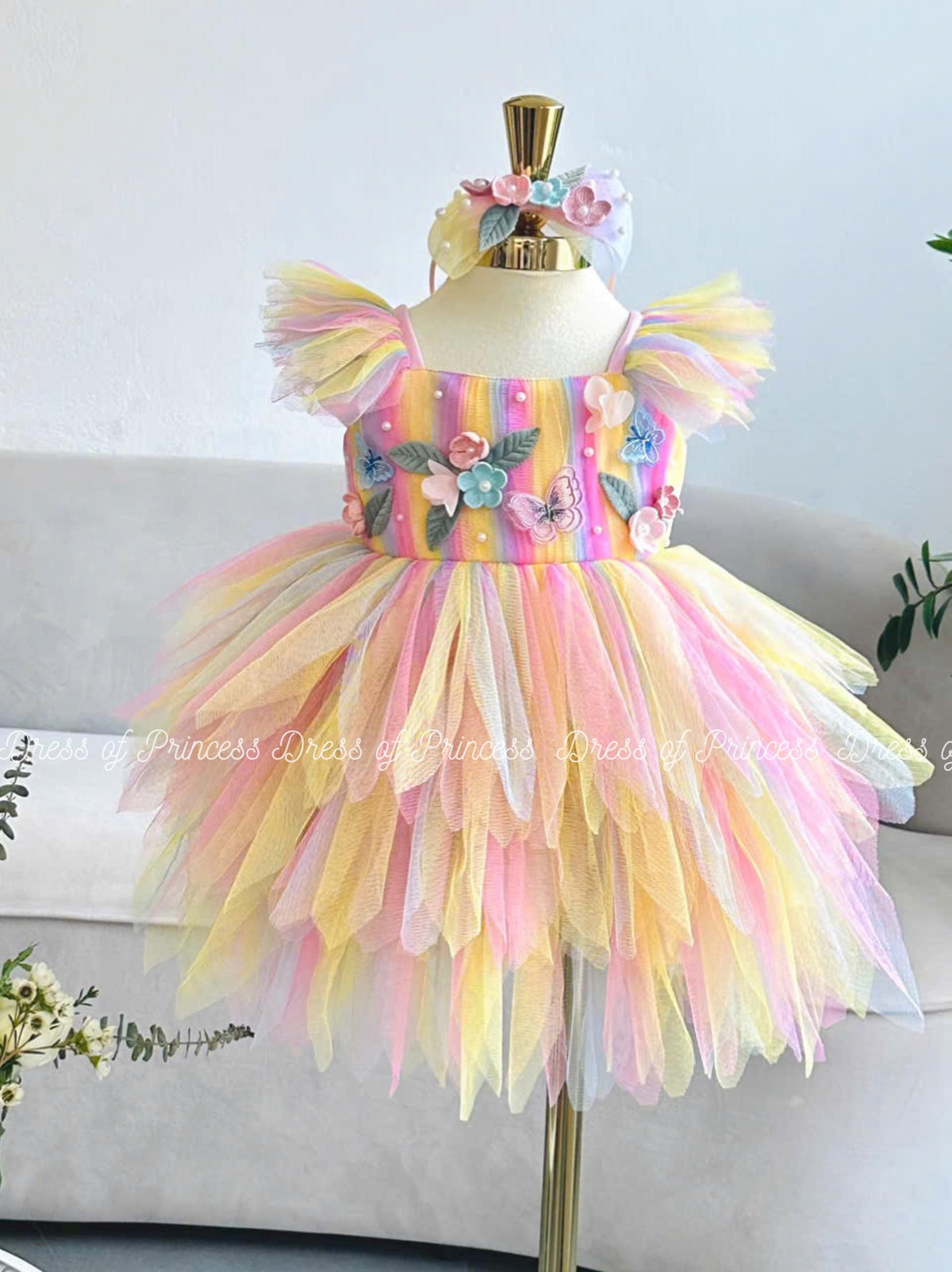 Rainbow Pastel Tutu Dress: Floral Appliqué Princess Outfit
