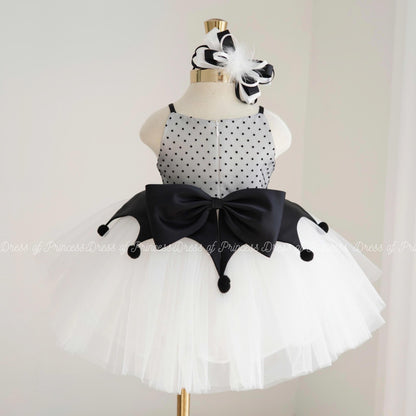 Handmade Harlequin Tutu Costume: Black & White Ballet Dress Set