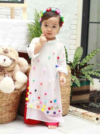 Kids White Ao Dai Dress: Vietnamese Lunar New Year Outfit