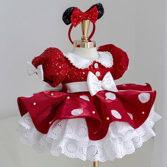 Mouse Inspired Princess Dress, Red Birthday Dress for Girls, Luxury Party Dress, Toddler Princess Outfit, Character Inspired Dress