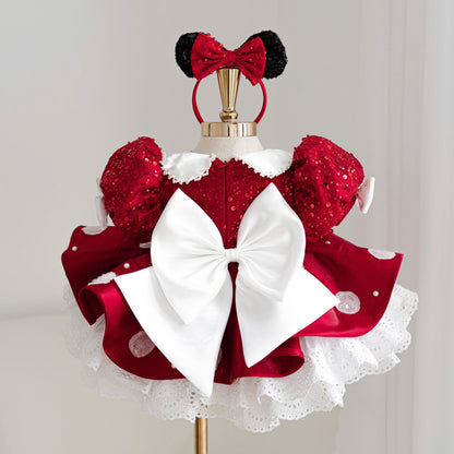 Mouse Inspired Princess Dress, Red Birthday Dress for Girls, Luxury Party Dress, Toddler Princess Outfit, Character Inspired Dress