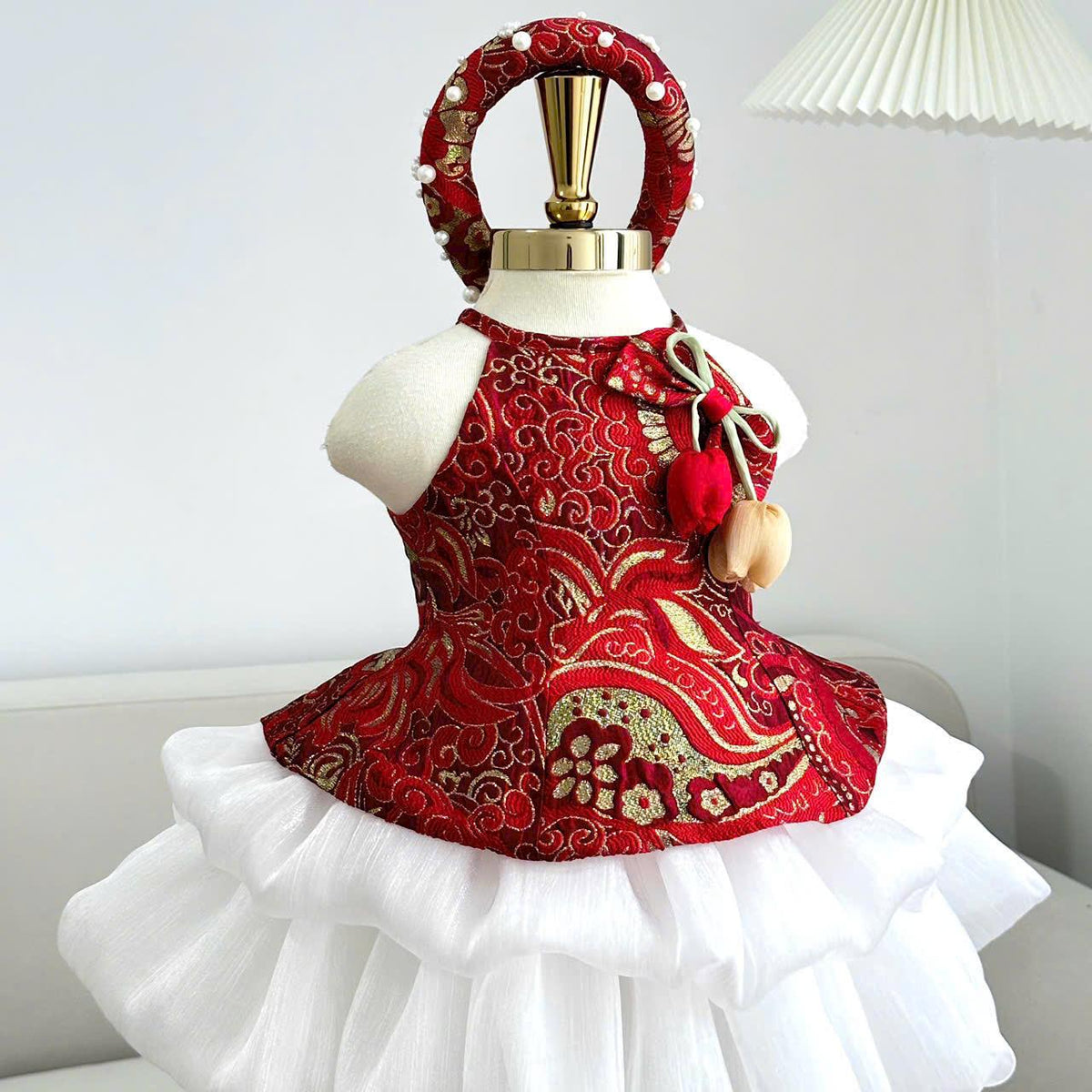 Baby Girl Red Brocade Ao Dai Dress: Lunar New Year Outfit