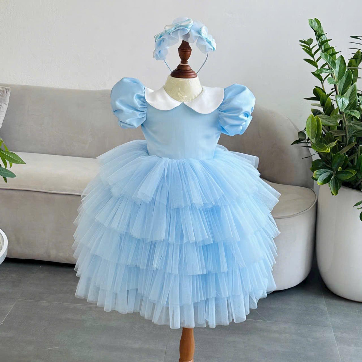 Alice in Wonderland Costume Dress: Blue Princess Gown with Apron & Headband