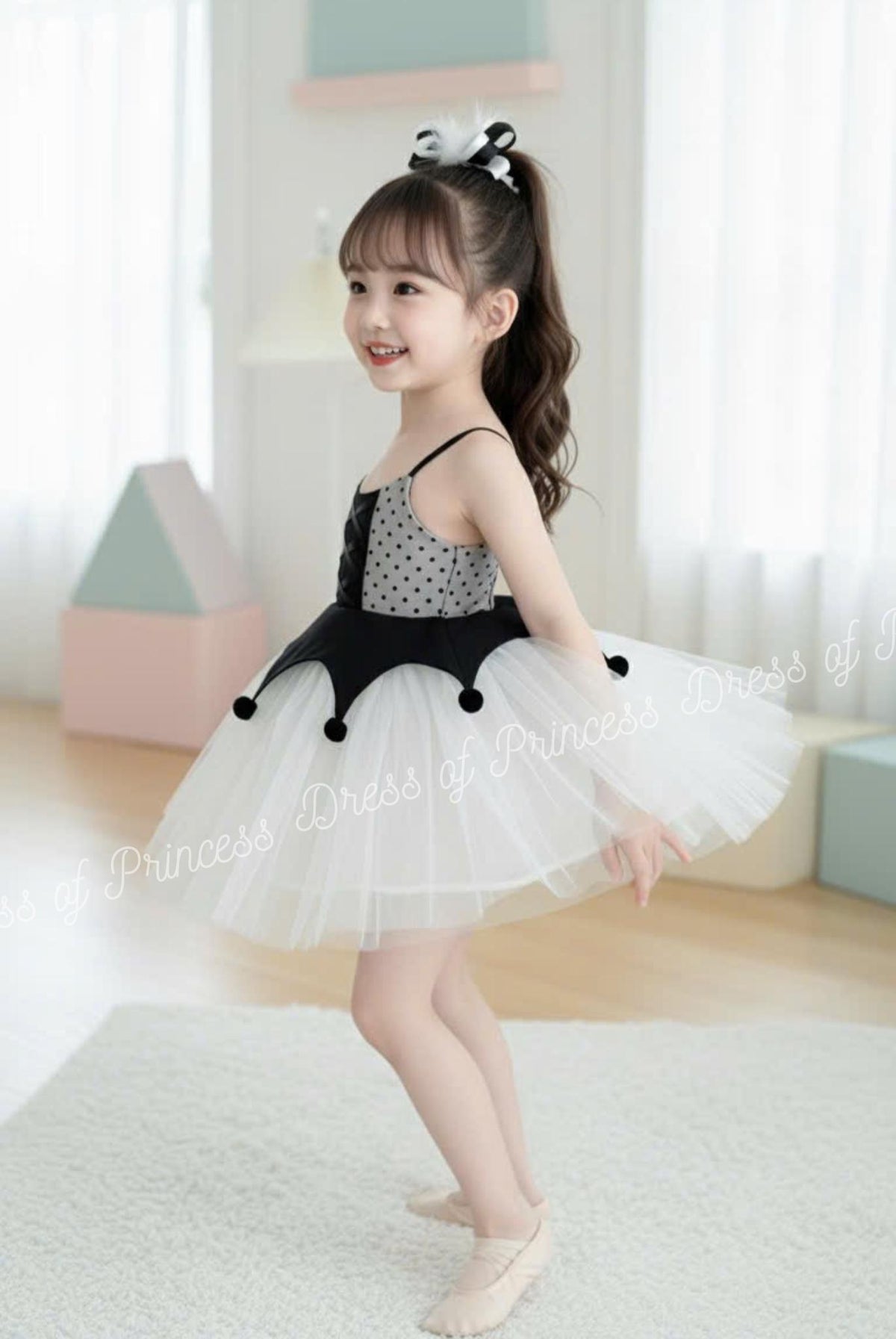 Handmade Harlequin Tutu Costume: Black & White Ballet Dress Set