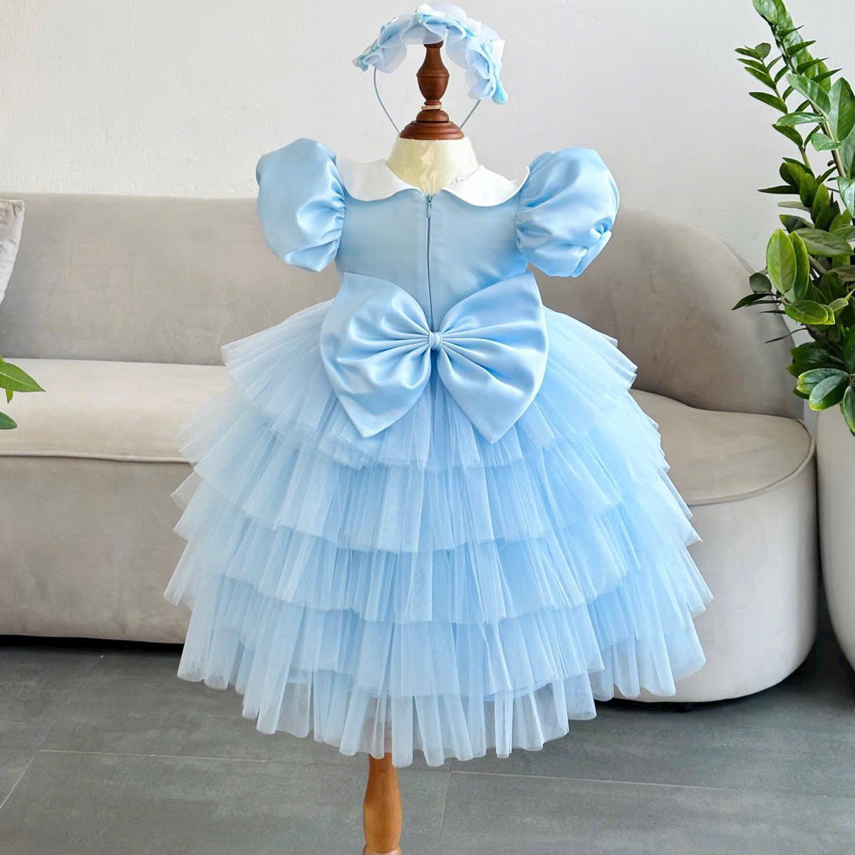 Alice in Wonderland Costume Dress: Blue Princess Gown with Apron & Headband
