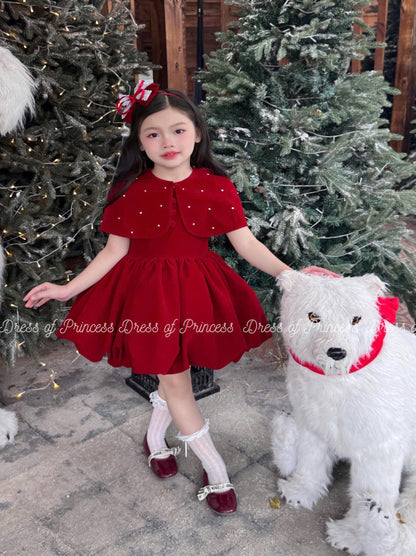 Red Christmas Dress for Girls, Detachable Cape Dress, Holiday Party Dress, Toddler Christmas Outfit, Winter Birthday Dress