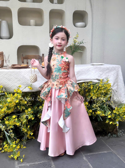 Vietnamese Ao Tu Than Inspired Dress: Floral Embroidered Princess Outfit