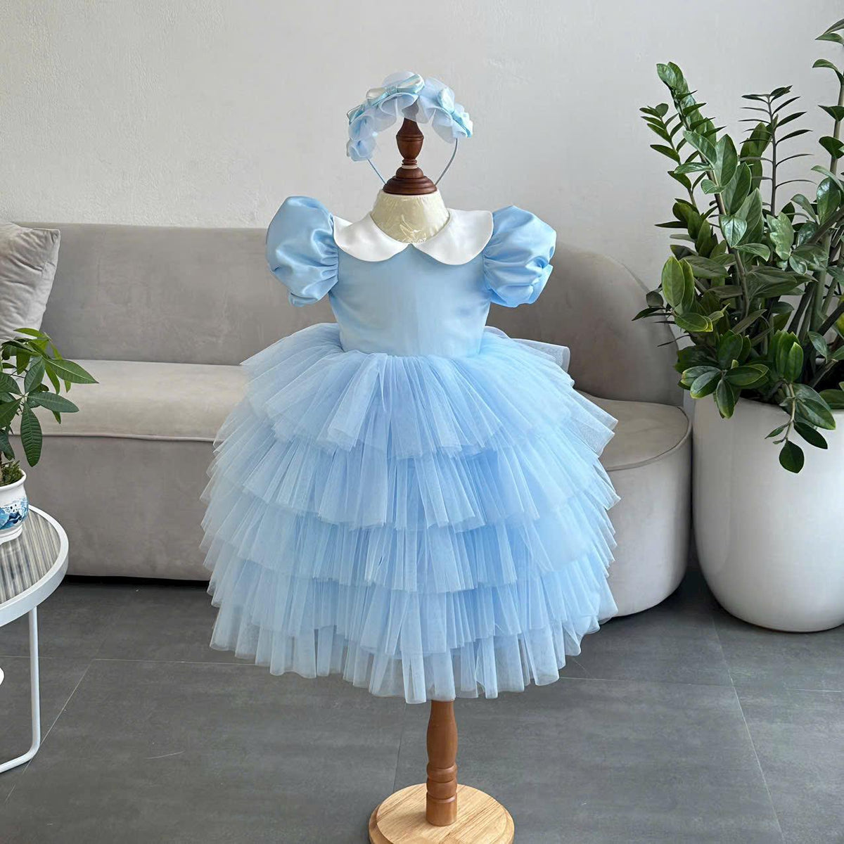 Alice in Wonderland Costume Dress: Blue Princess Gown with Apron & Headband
