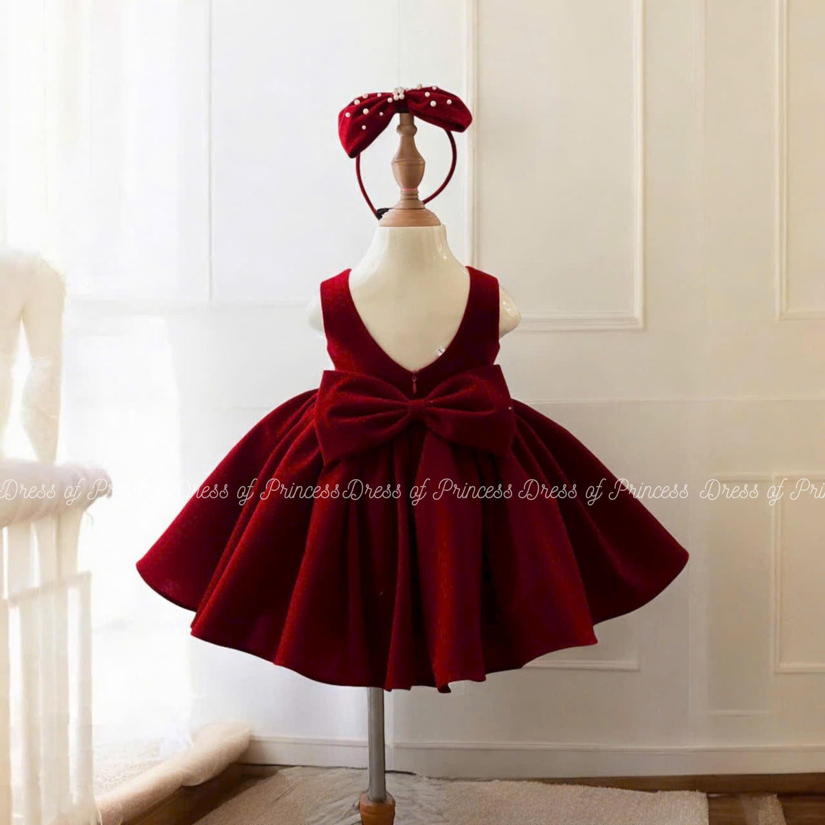 Luxury Red Velvet Baby Girl Dress with Jacket & Bow – Holiday, Birthday, Wedding Outfit