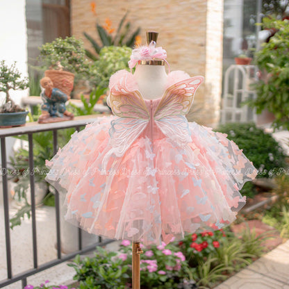 Pink Butterfly Fairy Dress, Butterfly Wings Dress, Princess Birthday Dress, Toddler Party Dress, Flower Girl Dress, Fairy Costume Outfit
