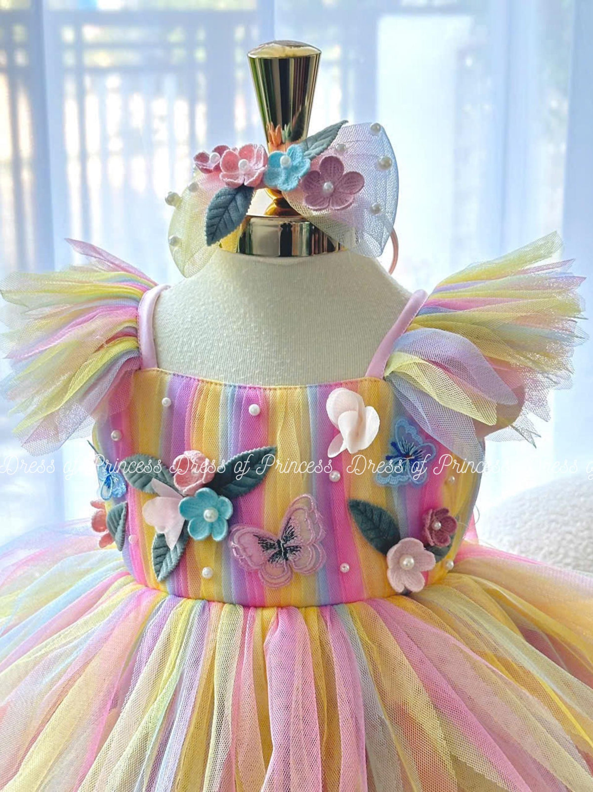 Rainbow Pastel Tutu Dress: Floral Appliqué Princess Outfit