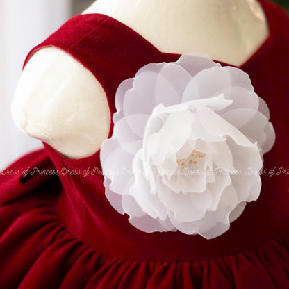 Luxury Red Velvet Baby Girl Dress with Jacket & Bow – Holiday, Birthday, Wedding Outfit