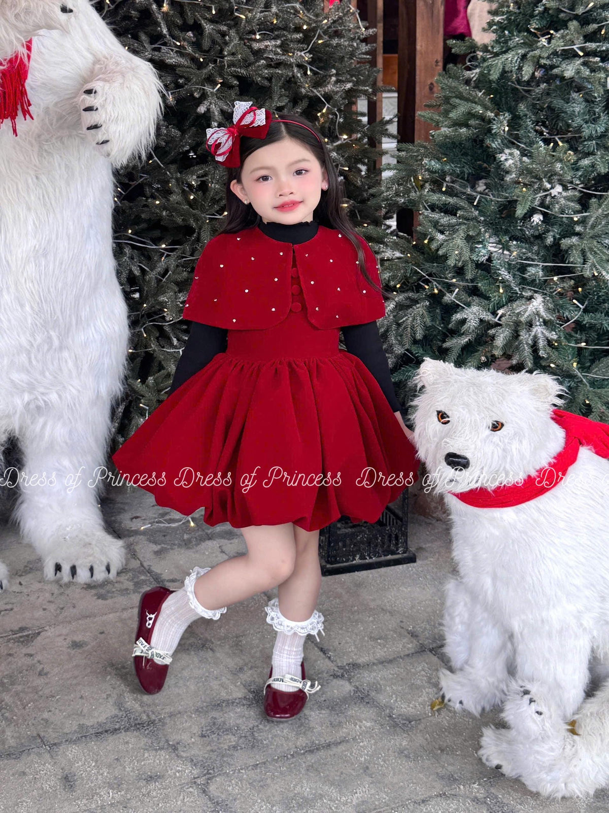 Red Christmas Dress for Girls, Detachable Cape Dress, Holiday Party Dress, Toddler Christmas Outfit, Winter Birthday Dress