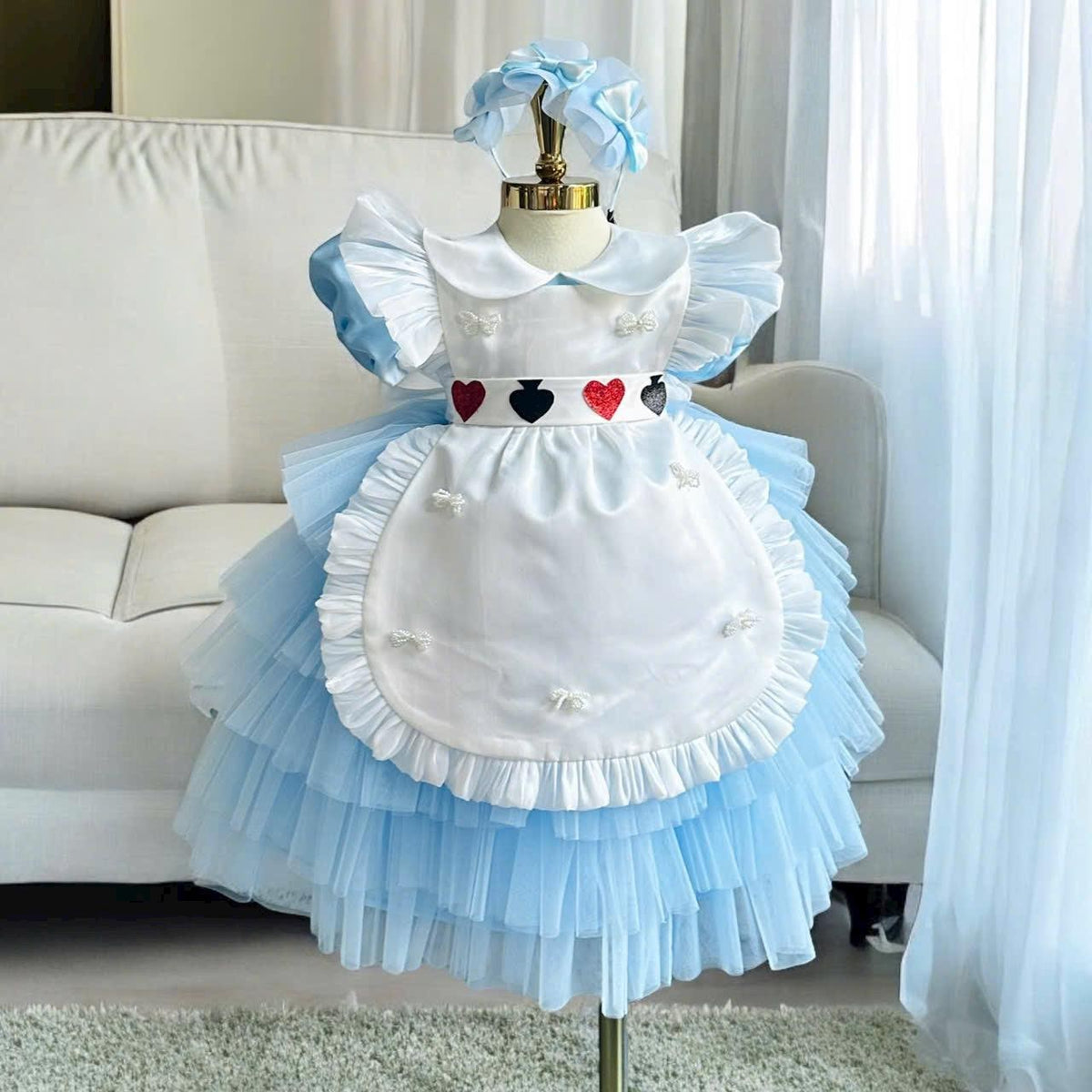 Alice in Wonderland Costume Dress: Blue Princess Gown with Apron & Headband