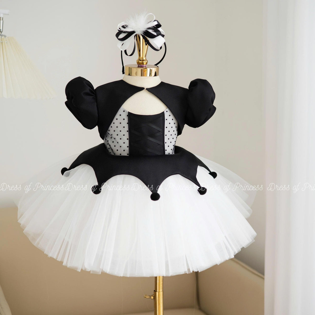 Handmade Harlequin Tutu Costume: Black & White Ballet Dress Set