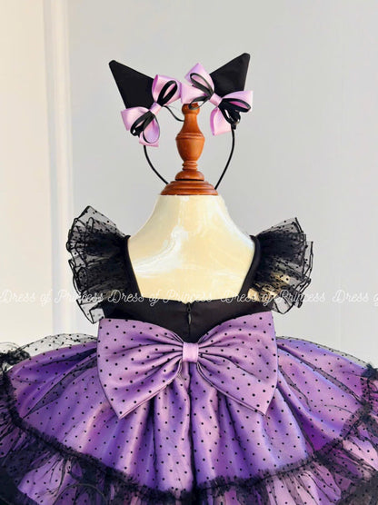 Kuromi Inspired Tutu Dress – Purple & Black Costume with Cat Ears