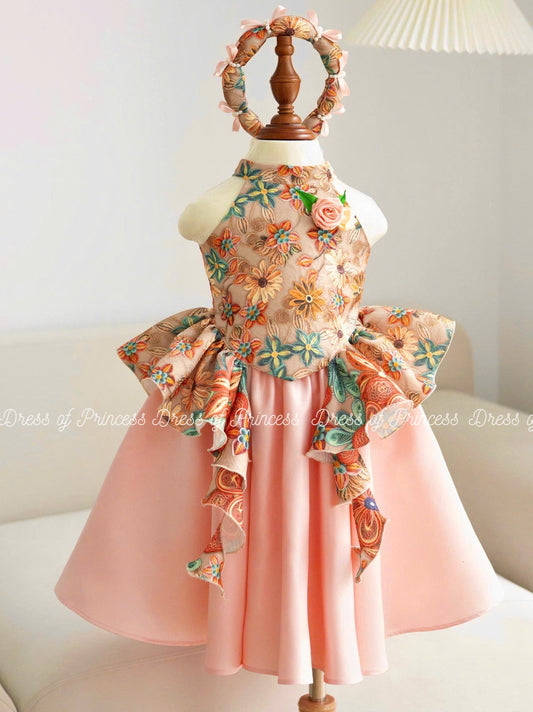Vietnamese Ao Tu Than Inspired Dress: Floral Embroidered Princess Outfit