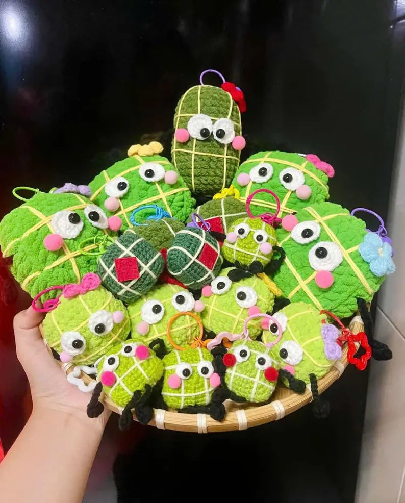 Crochet Banh Chung Keychain: Vietnamese Lunar New Year Plushie