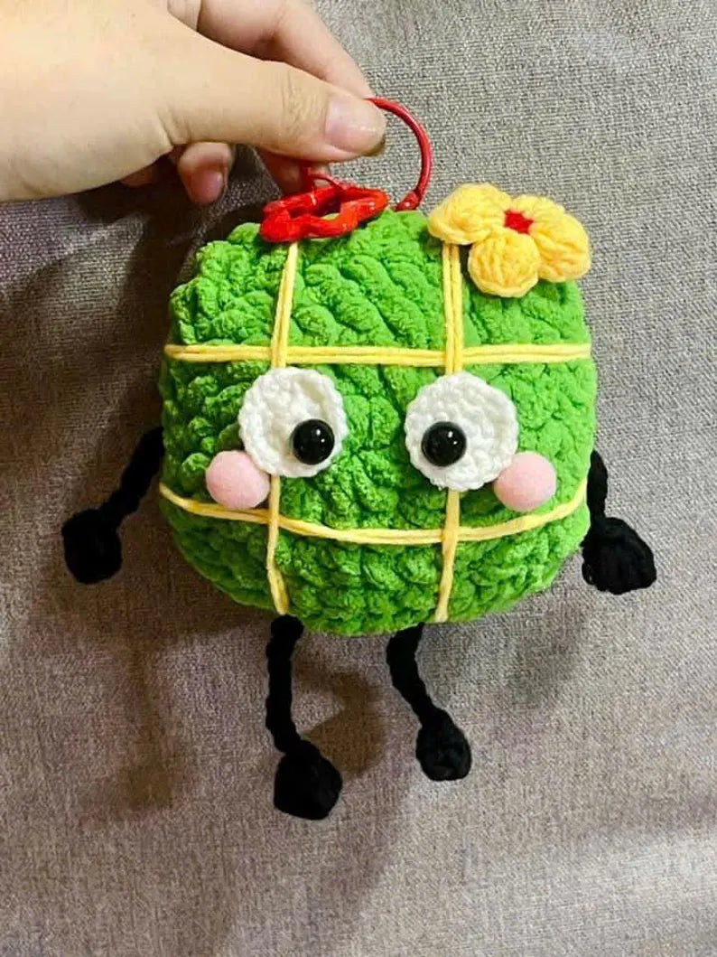 Crochet Banh Chung Keychain: Vietnamese Lunar New Year Plushie