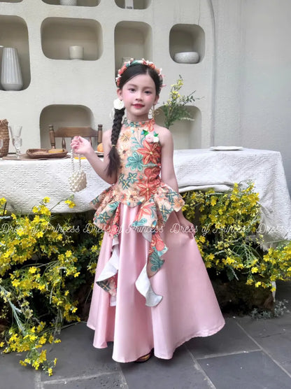 Vietnamese Ao Tu Than Inspired Dress: Floral Embroidered Princess Outfit